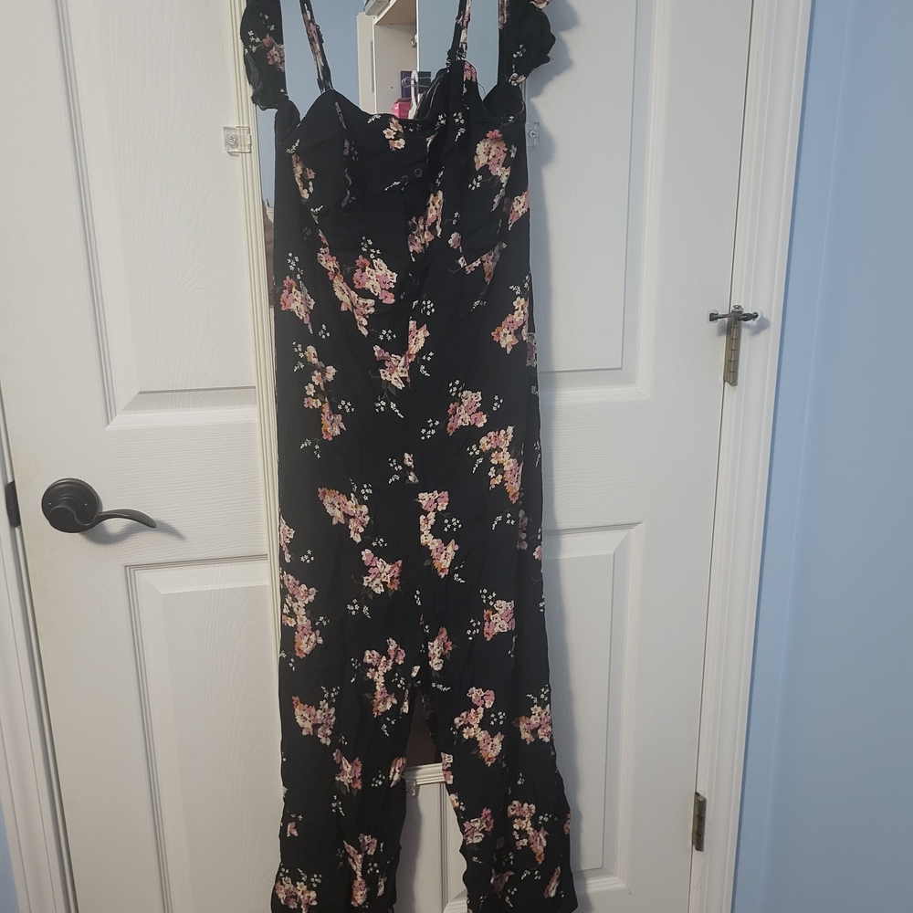 Wild Fable Black Jumpsuit with Pink Floral Pattern